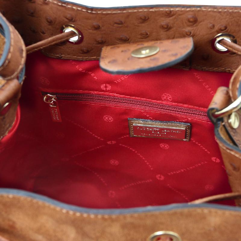 Ostrea Suede and ostrich-effect printed leather bucket bag