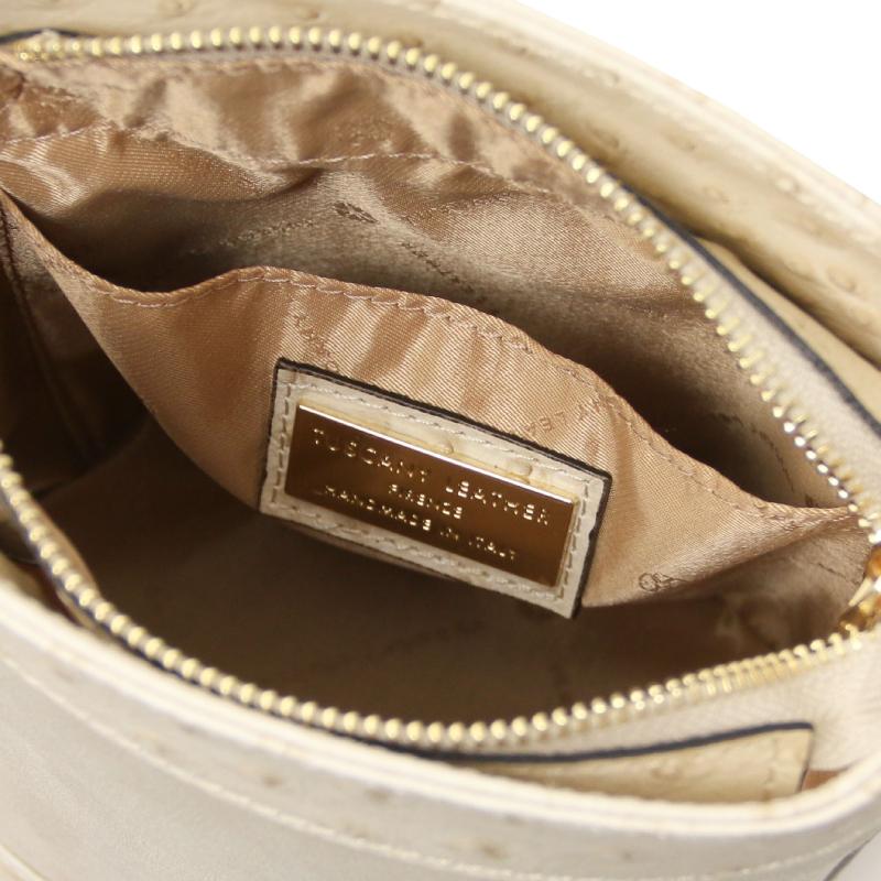 Ostrea Suede and ostrich-effect printed leather bucket bag
