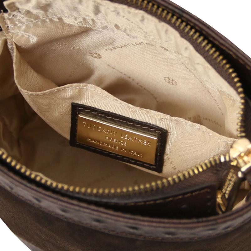 Ostrea Suede and ostrich-effect printed leather bucket bag