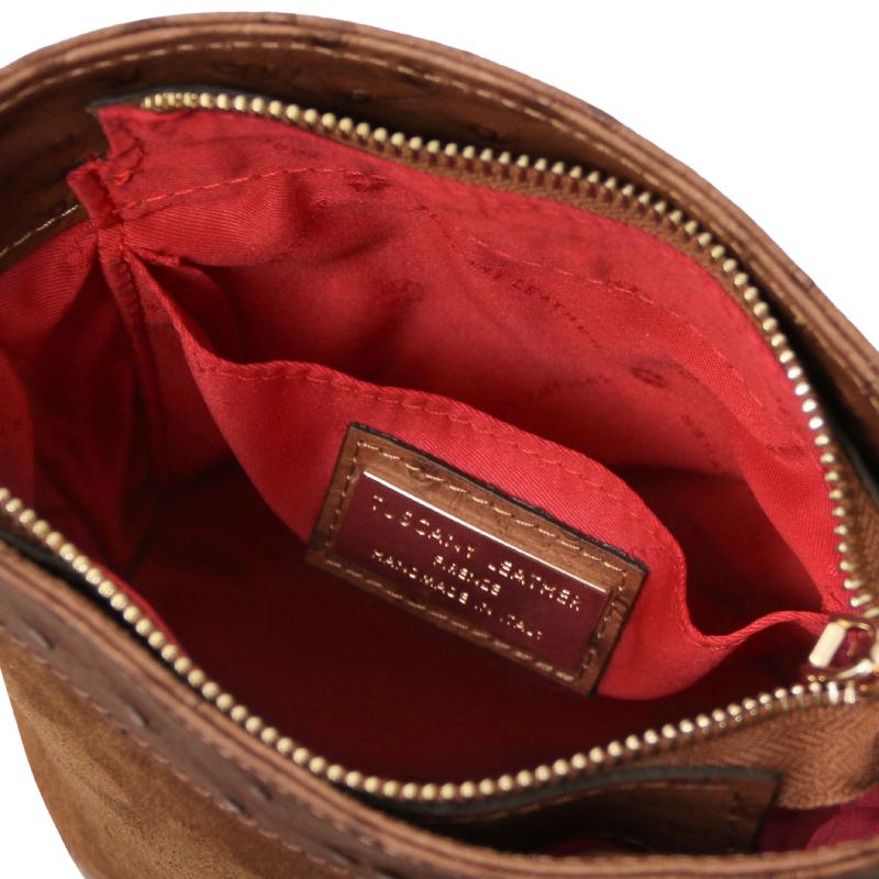 Ostrea Suede and ostrich-effect printed leather bucket bag