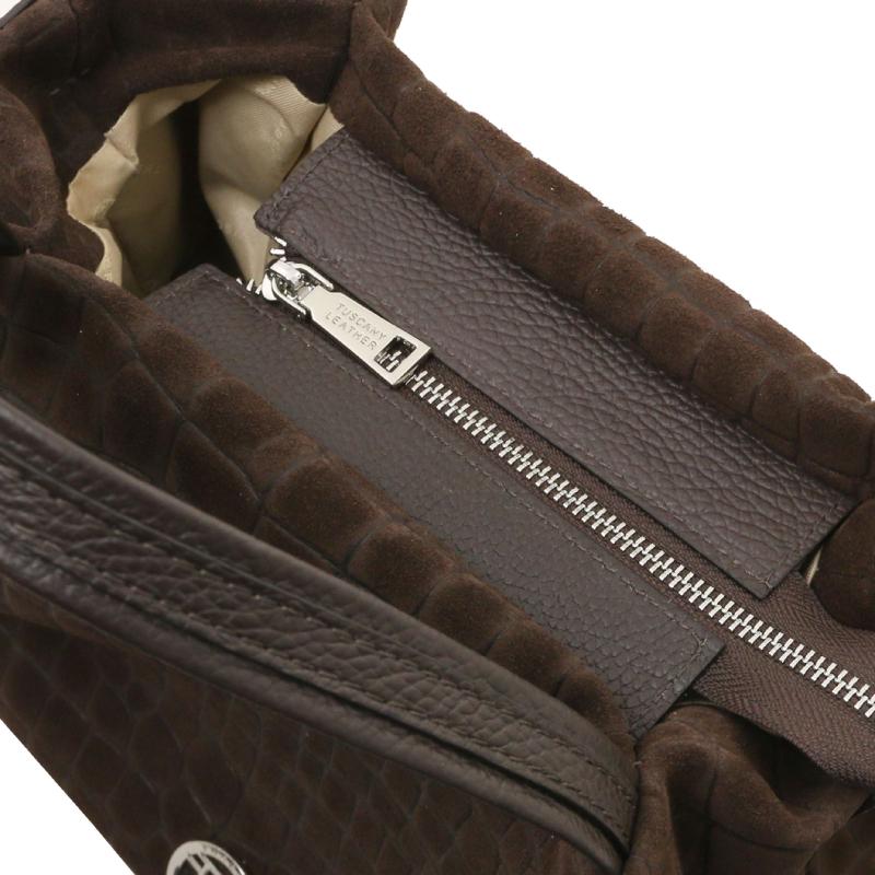 Nora Cocoon Suede leather handbag with croc print