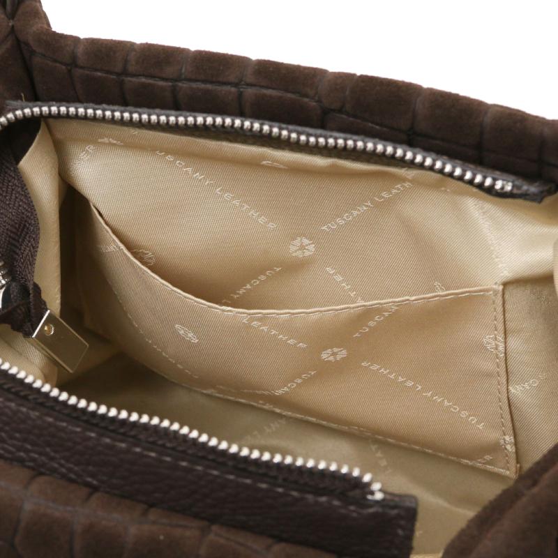 Nora Cocoon Suede leather handbag with croc print