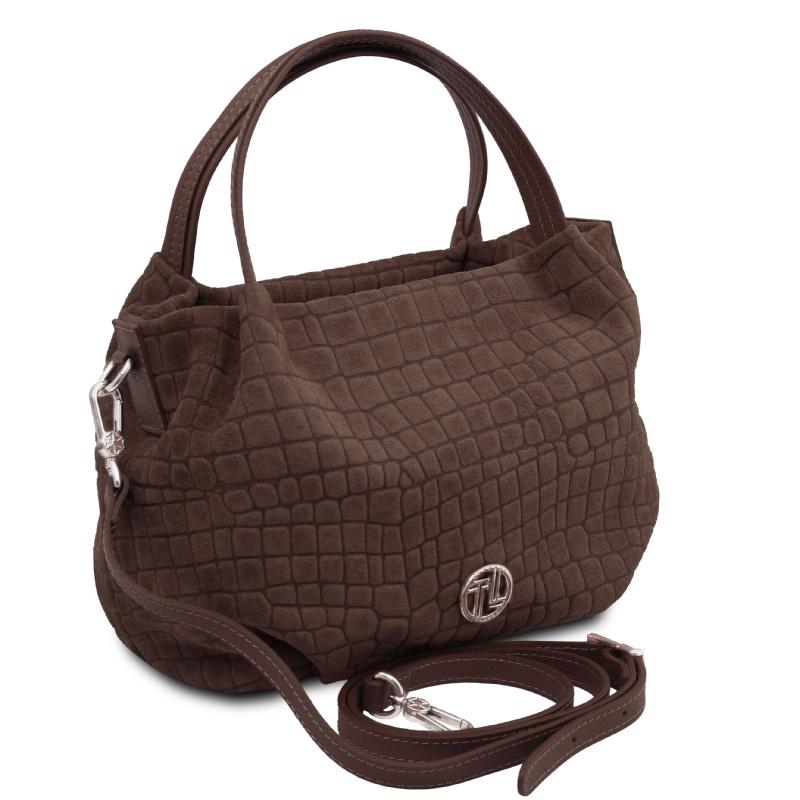 Nora Cocoon Suede leather handbag with croc print