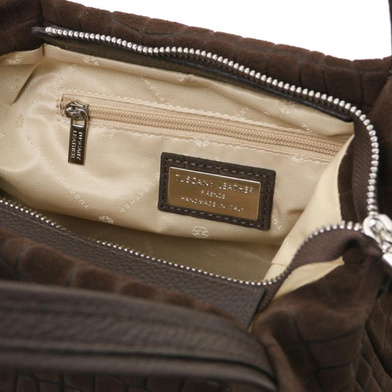 Nora Cocoon Suede leather handbag with croc print