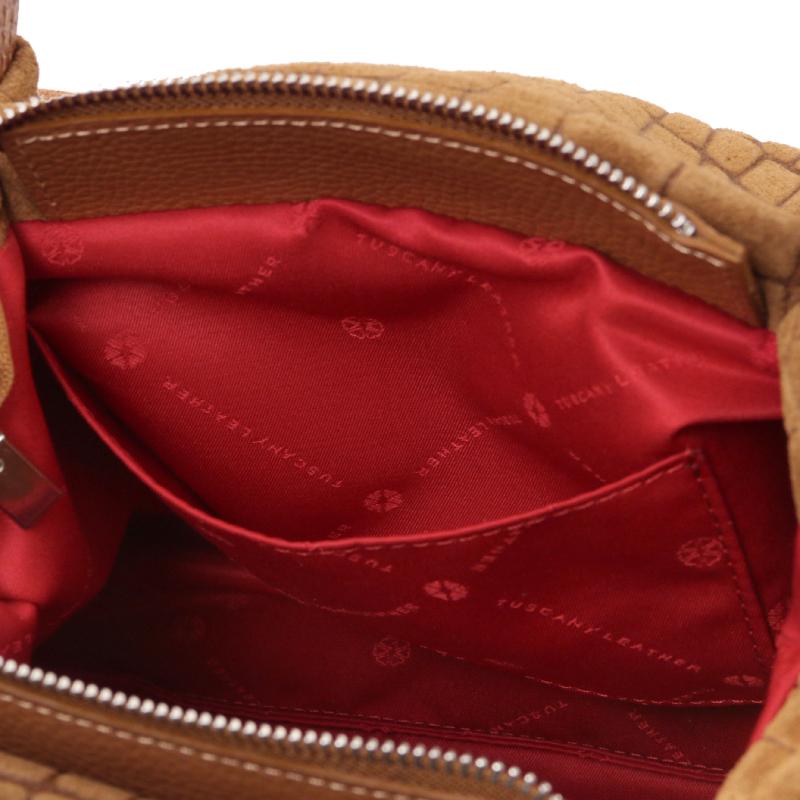 Nora Cocoon Suede leather handbag with croc print