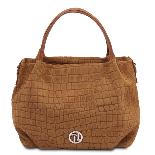 Nora Cocoon Suede leather handbag with croc print