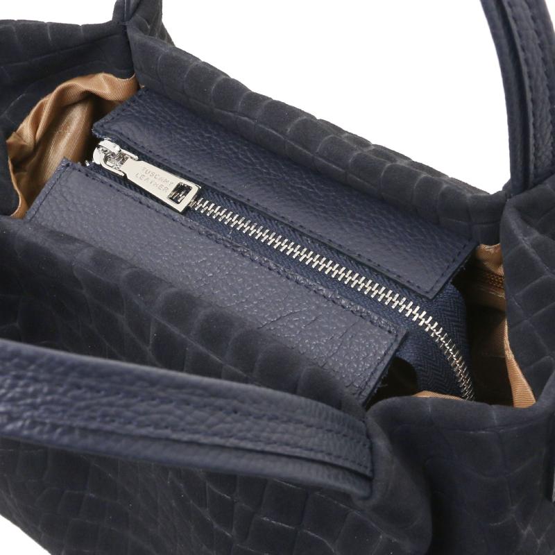 Nora Cocoon Suede leather handbag with croc print