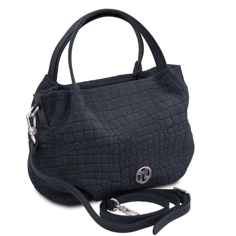 Nora Cocoon Suede leather handbag with croc print