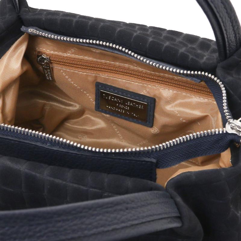 Nora Cocoon Suede leather handbag with croc print