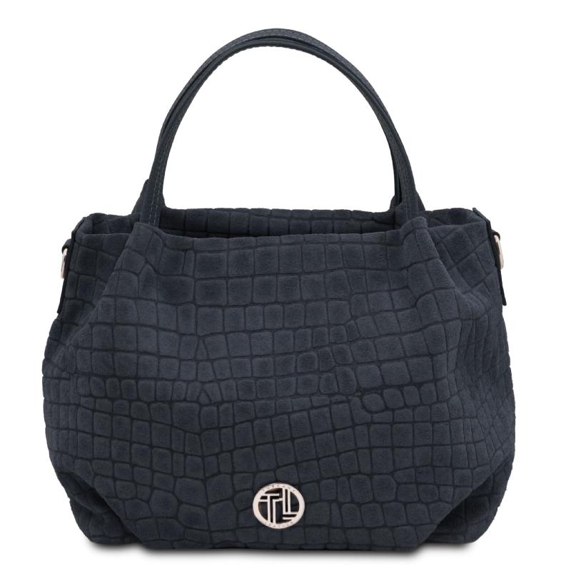 Nora Cocoon Suede leather handbag with croc print