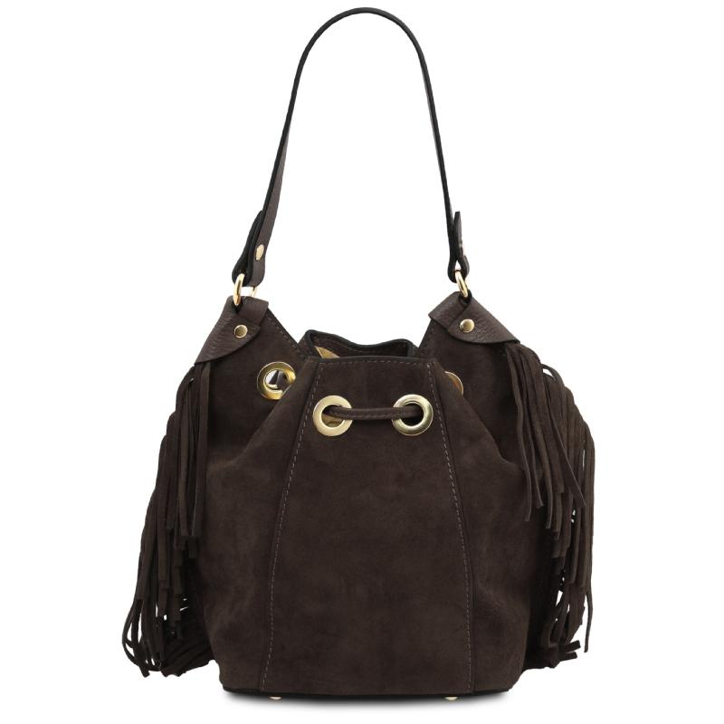 Nomade Suede leather fringe bucket bag