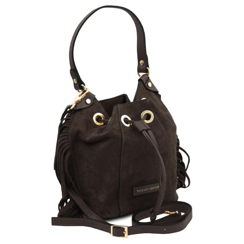 Nomade Suede leather fringe bucket bag