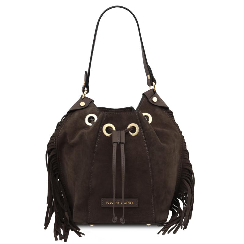 Nomade Suede leather fringe bucket bag