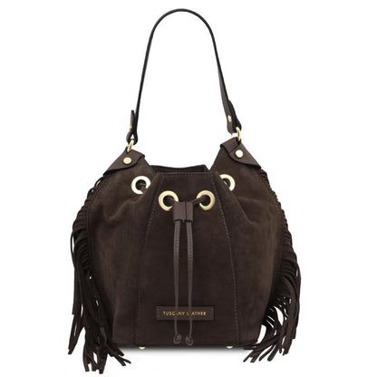 Nomade Suede leather fringe bucket bag
