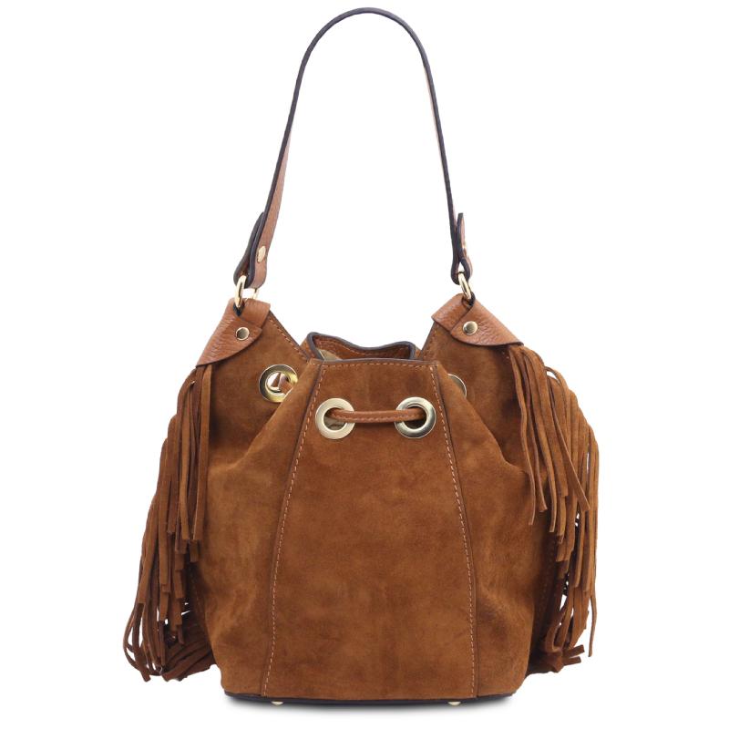 Nomade Suede leather fringe bucket bag