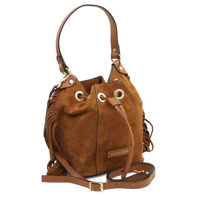 Nomade Suede leather fringe bucket bag