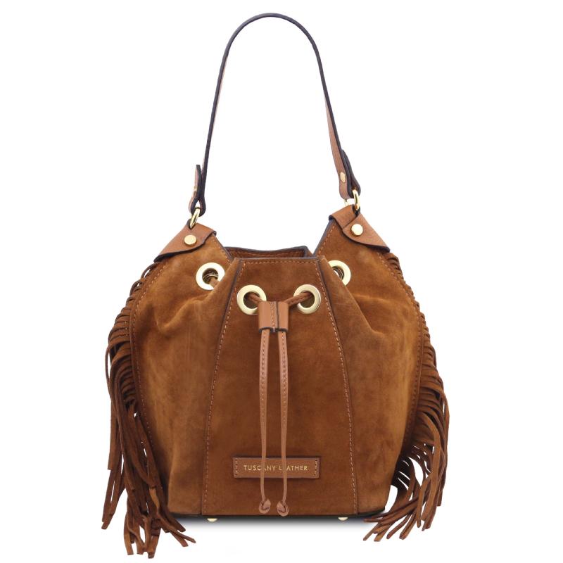 Nomade Suede leather fringe bucket bag