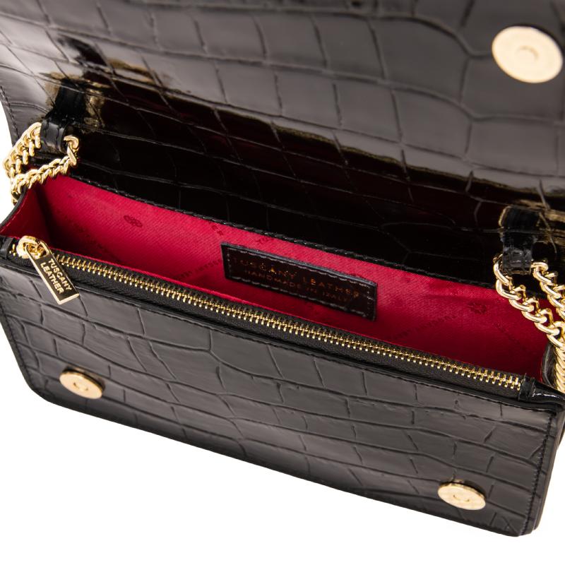 Opera Croque Croc print leather clutch with chain strap