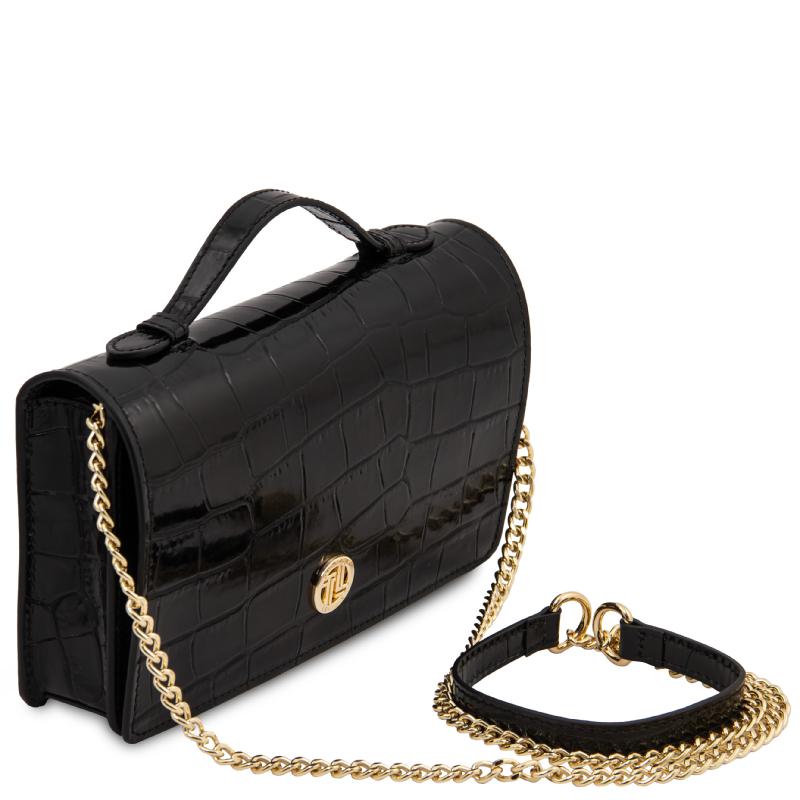 Opera Croque Croc print leather clutch with chain strap