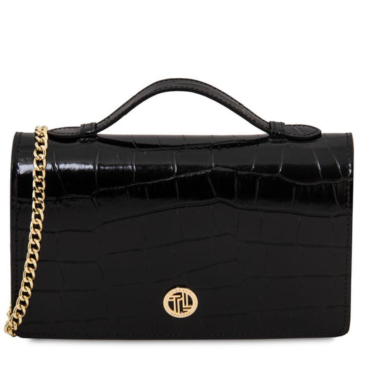 Opera Croque Croc print leather clutch with chain strap