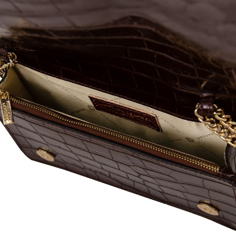 Opera Croque Croc print leather clutch with chain strap