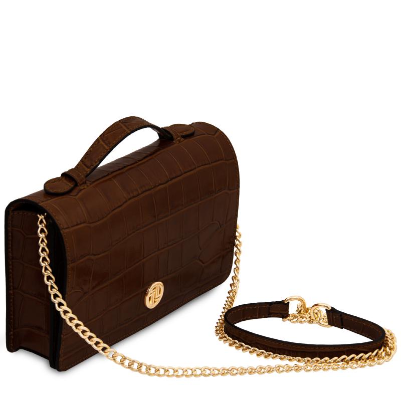 Opera Croque Croc print leather clutch with chain strap