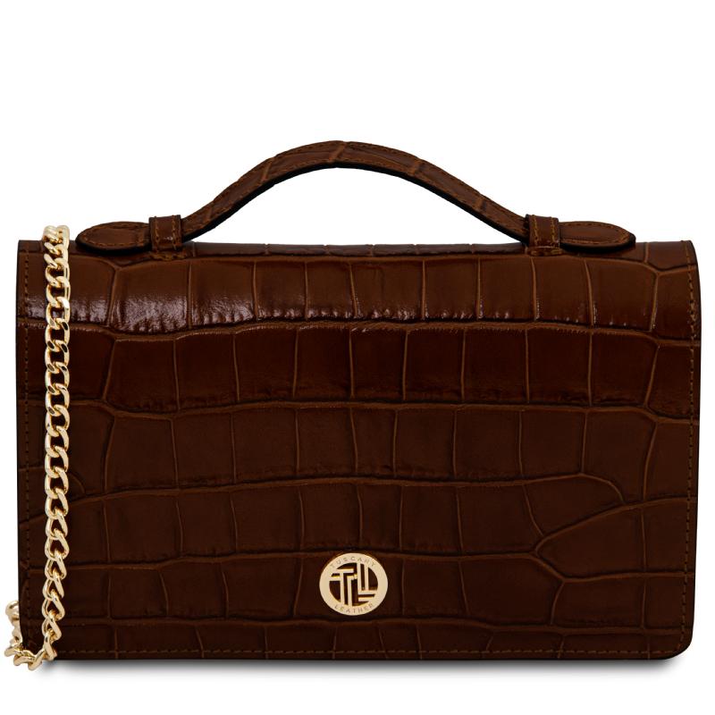 Opera Croque Croc print leather clutch with chain strap