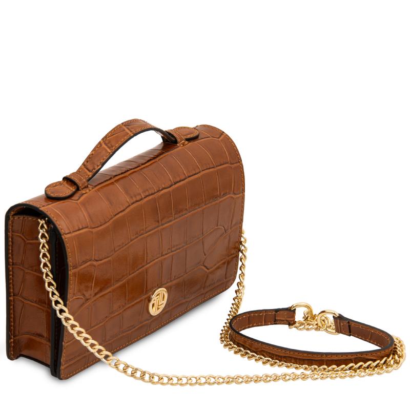 Opera Croque Croc print leather clutch with chain strap
