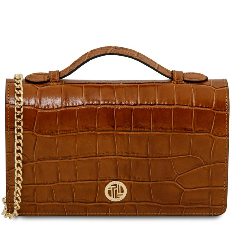 Opera Croque Croc print leather clutch with chain strap