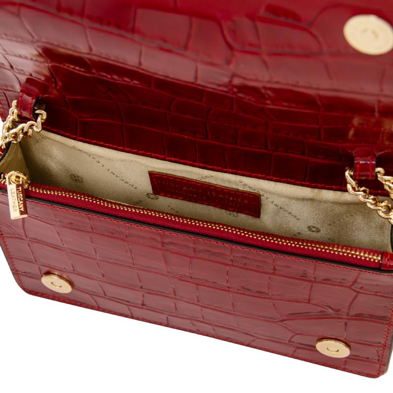 Opera Croque Croc print leather clutch with chain strap