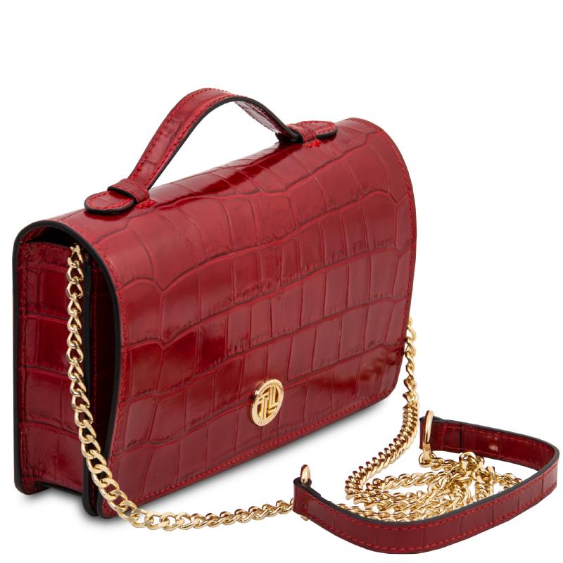 Opera Croque Croc print leather clutch with chain strap