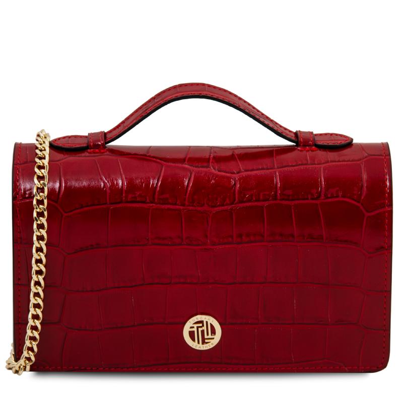 Opera Croque Croc print leather clutch with chain strap