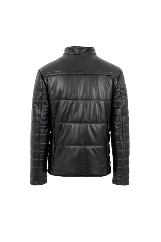 HECTOR - Men's Black Puffed Leather Jacket
