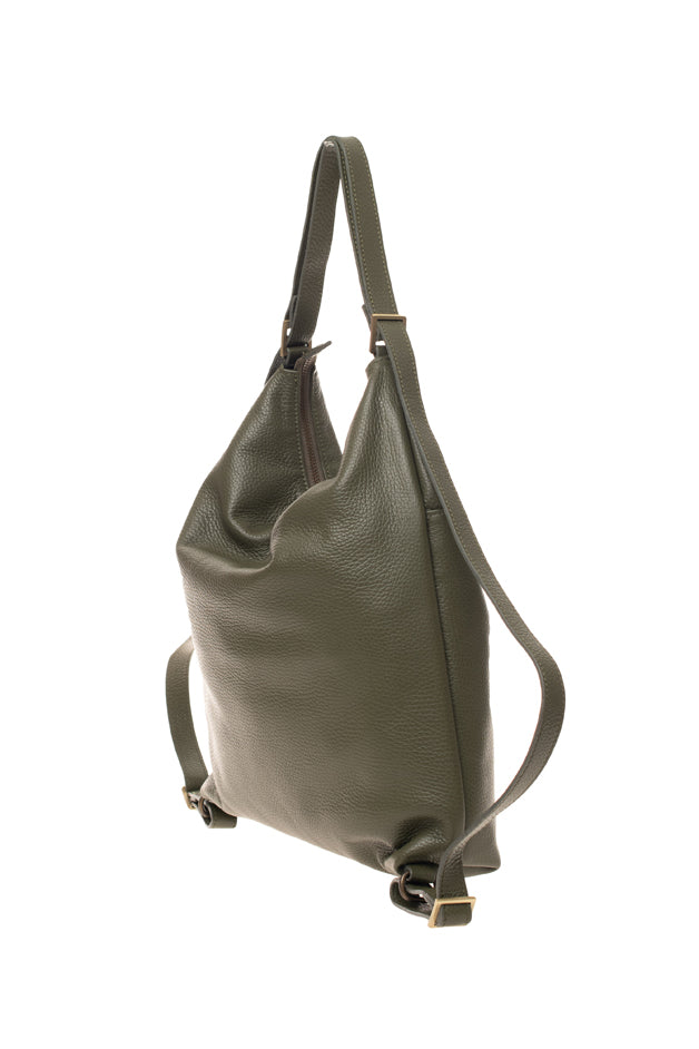 HELOR - Λαδί Δερμάτινη Backpack ή Ώμου Τσάντα