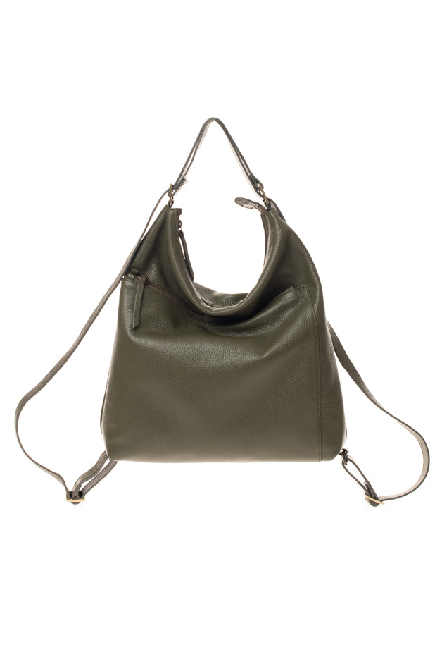 HELOR - Λαδί Δερμάτινη Backpack ή Ώμου Τσάντα