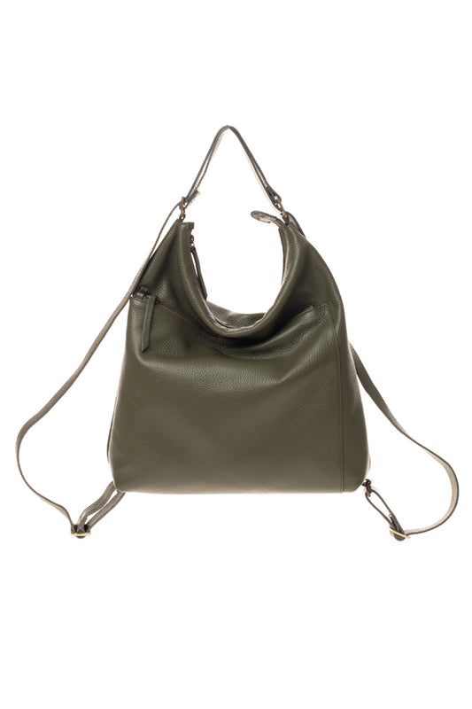 HELOR - Λαδί Δερμάτινη Backpack ή Ώμου Τσάντα