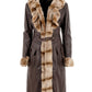 ILARY - Brown Leather Coat with Fur-Trimmed Front and Cuffs
