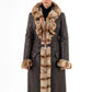 ILARY - Brown Leather Coat with Fur-Trimmed Front and Cuffs