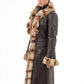ILARY - Brown Leather Coat with Fur-Trimmed Front and Cuffs