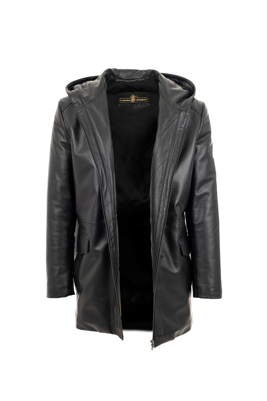 ISIDORE - Men's Long hooded Leather  Jacket