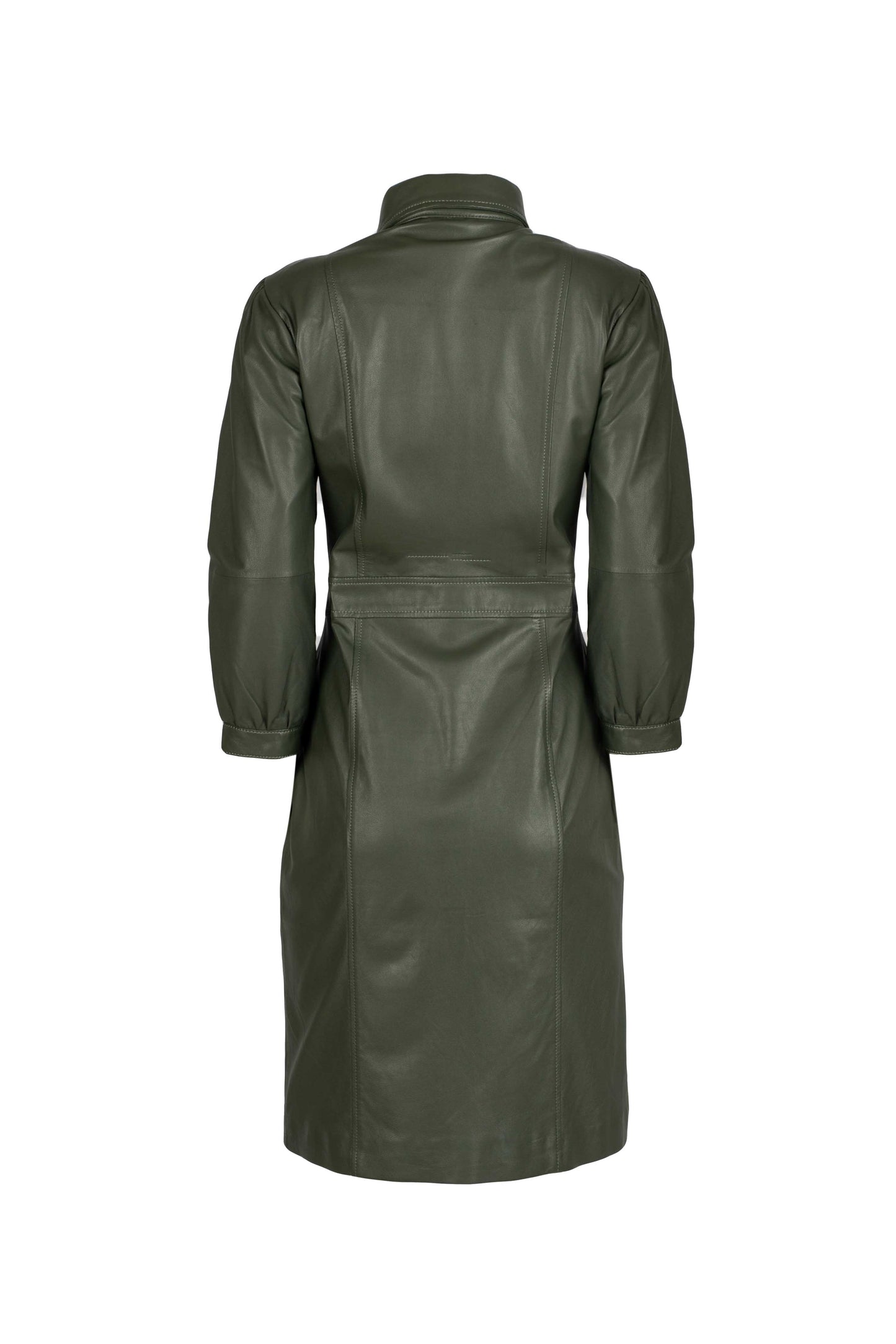 JAMILA - Olive Green Leather Dress