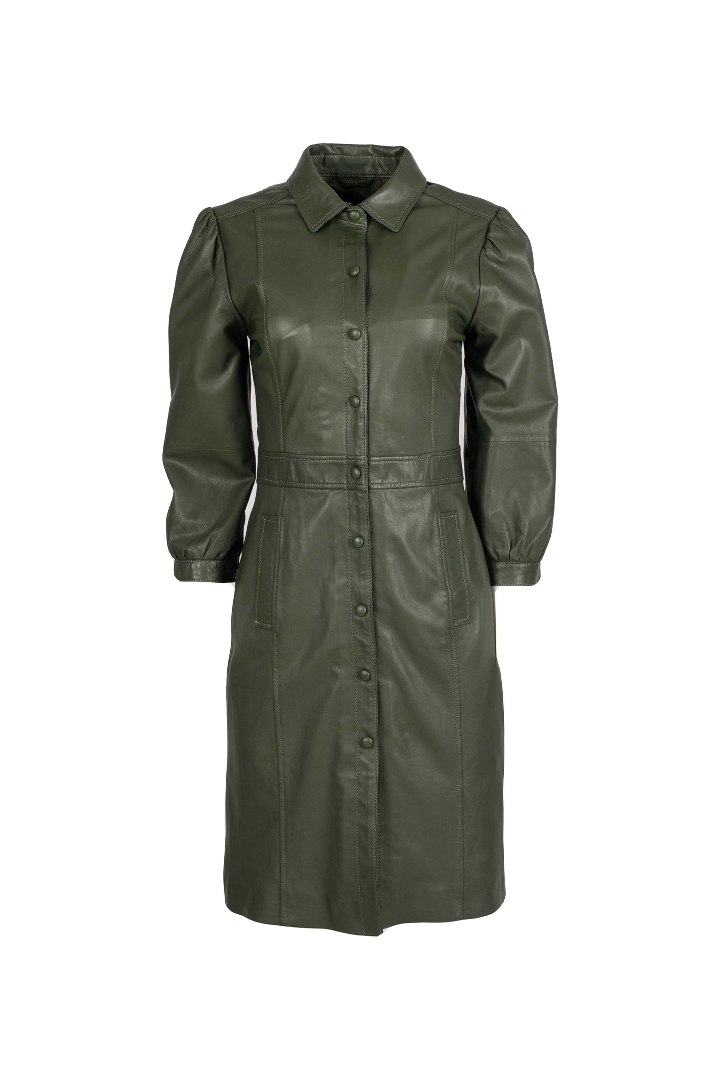 JAMILA - Olive Green Leather Dress