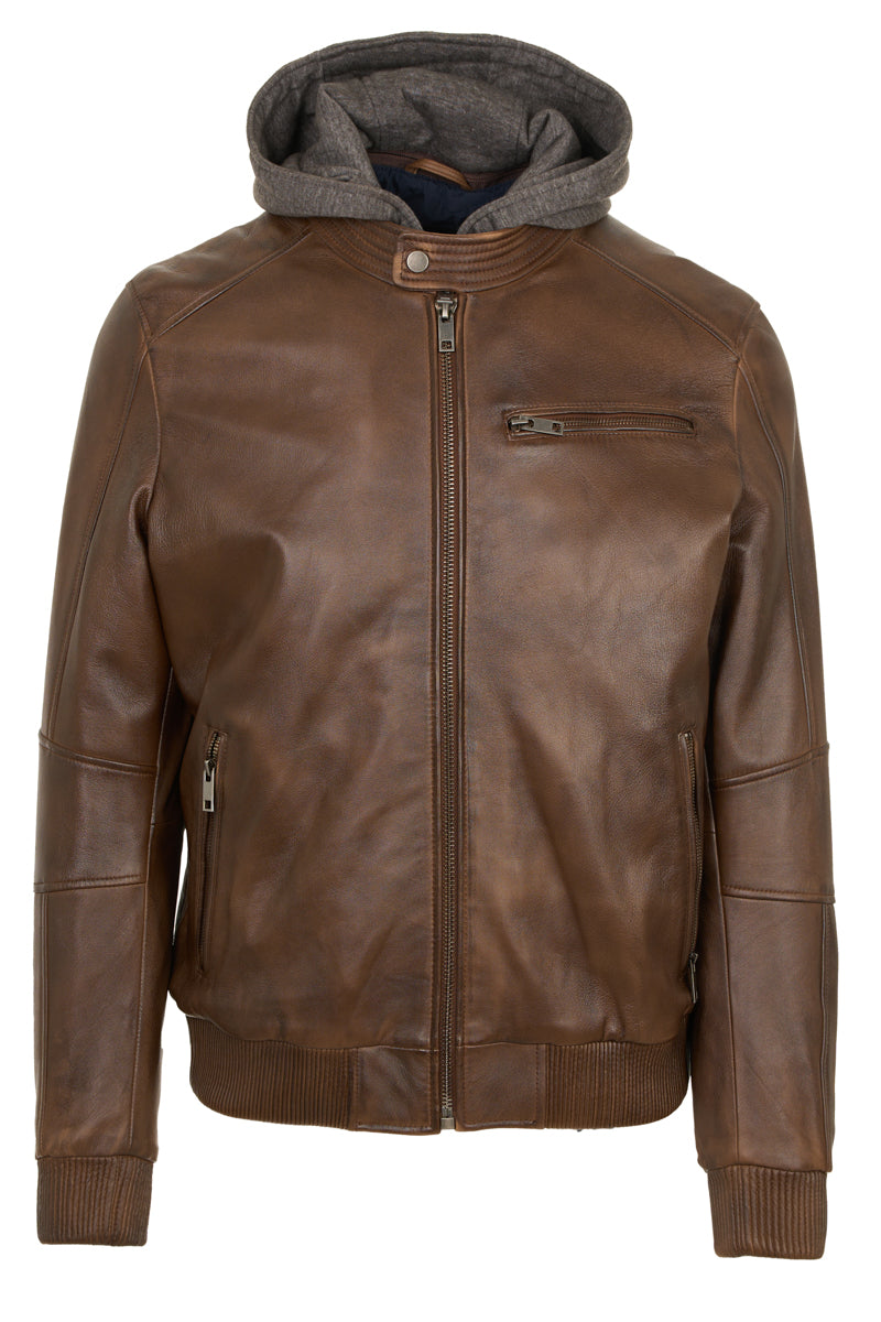 JEANLUKE - Men's Brown Bomber Jacket with removable hood
