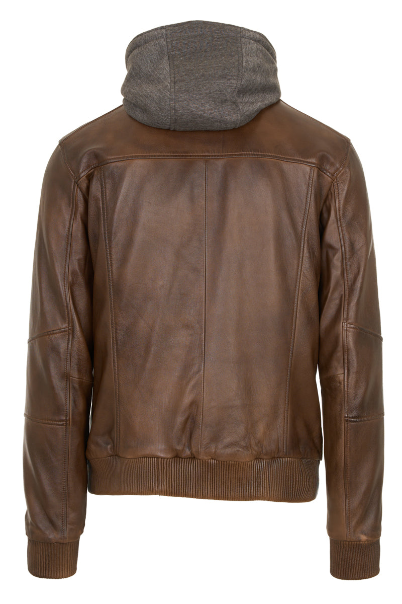 JEANLUKE - Men's Brown Bomber Jacket with removable hood