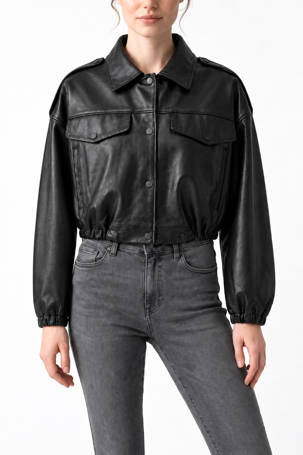 JULIE - Womens's Cropped Bomber Leather jacket