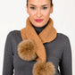 CAMEL  HAND KNIT scarf with fur pompoms. Handmade knitting with  fox pompoms