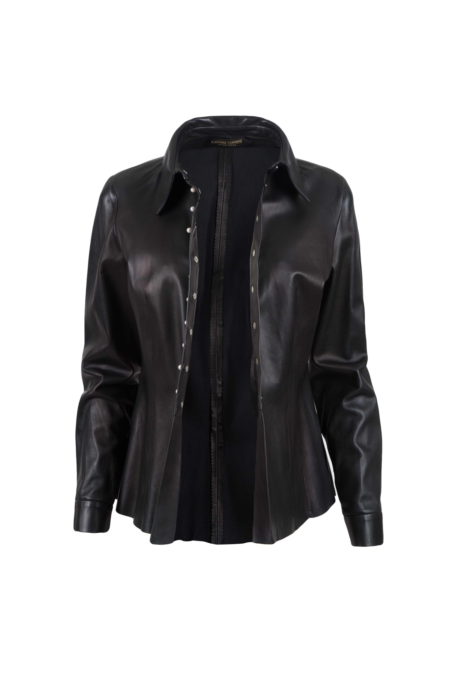 4108 - Γυναικείο Μαύρο Δερμάτινο Πουκάμισο