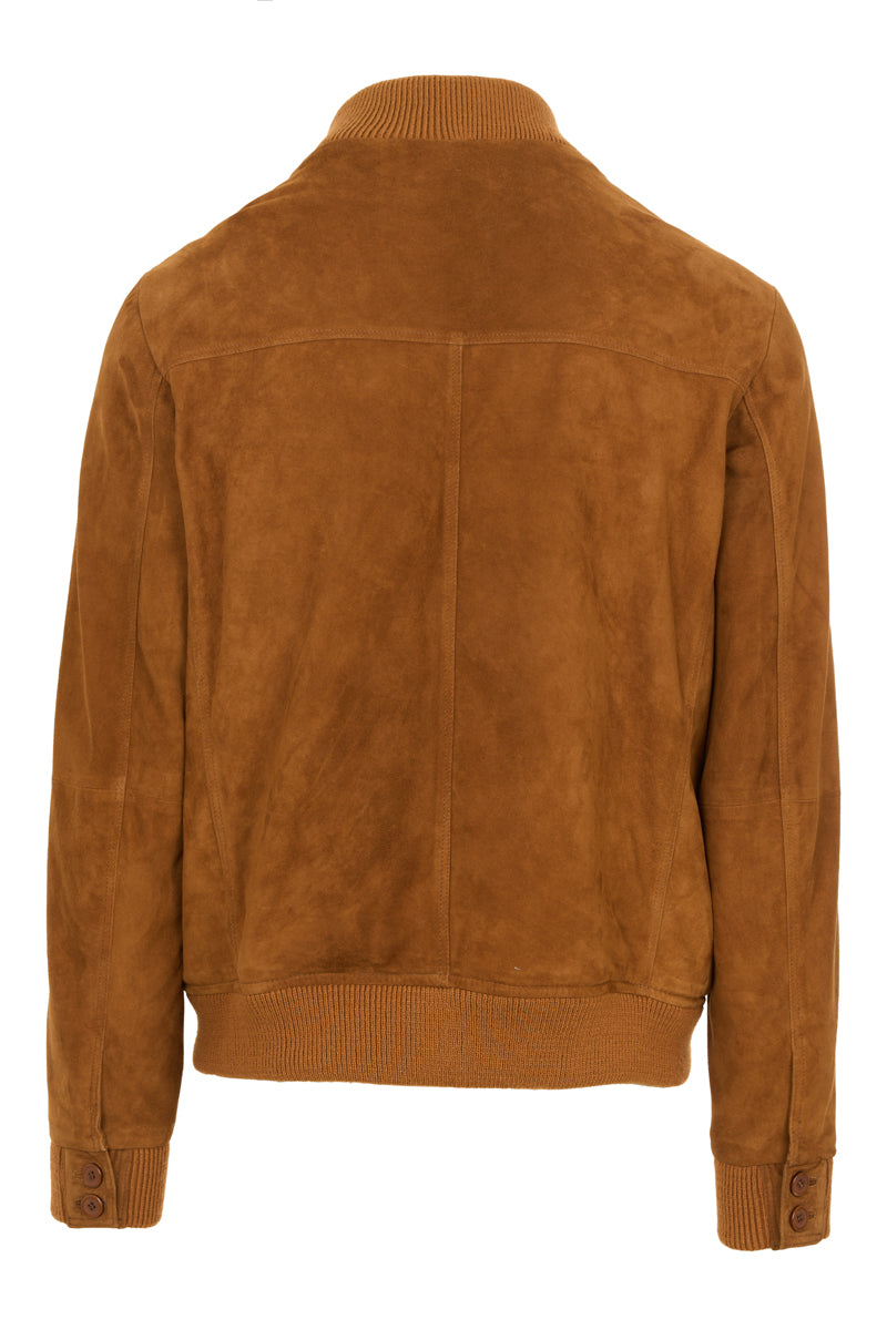 LEVI - Handmade Men's Camel Suede Bomber Jacket