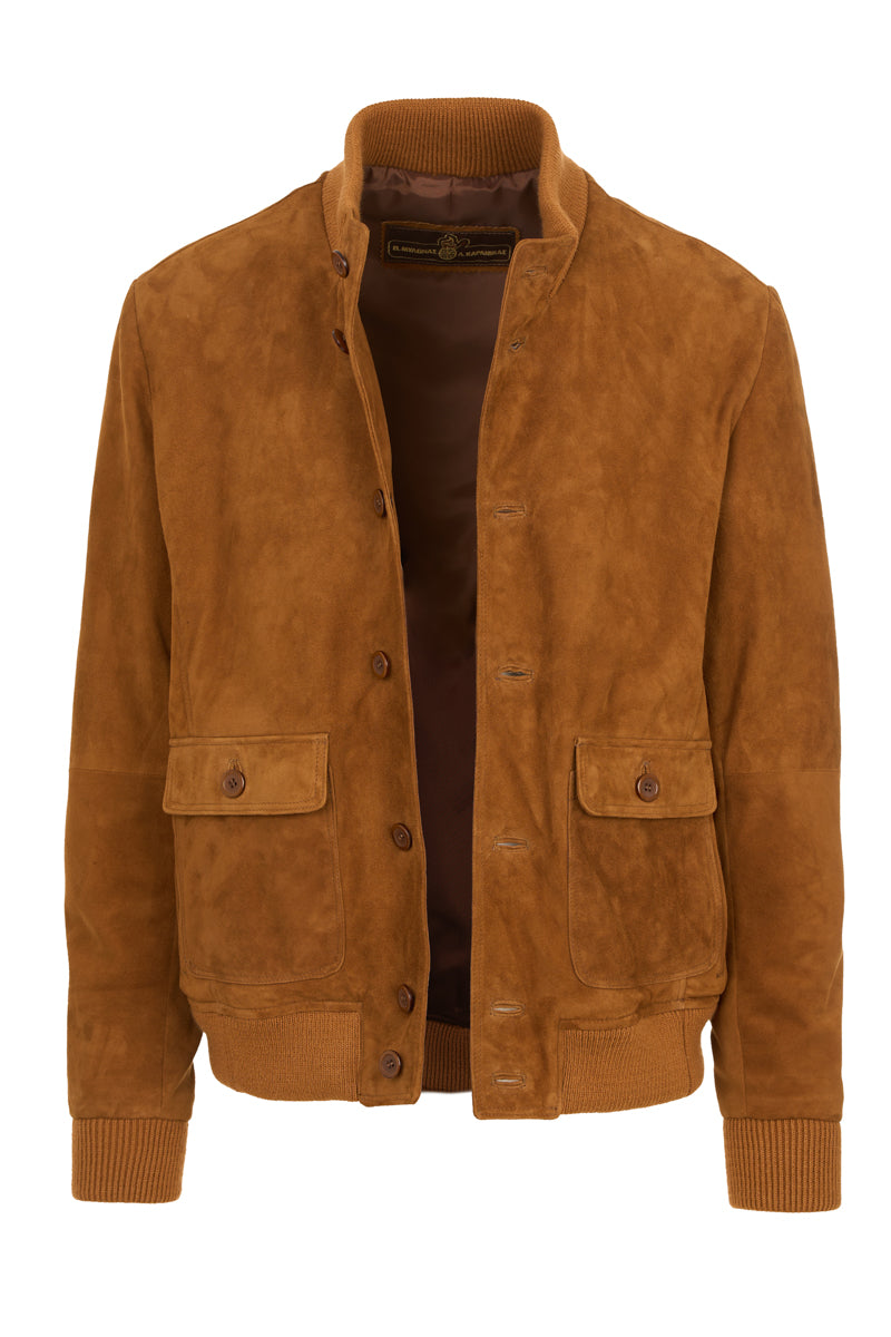 LEVI - Handmade Men's Camel Suede Bomber Jacket