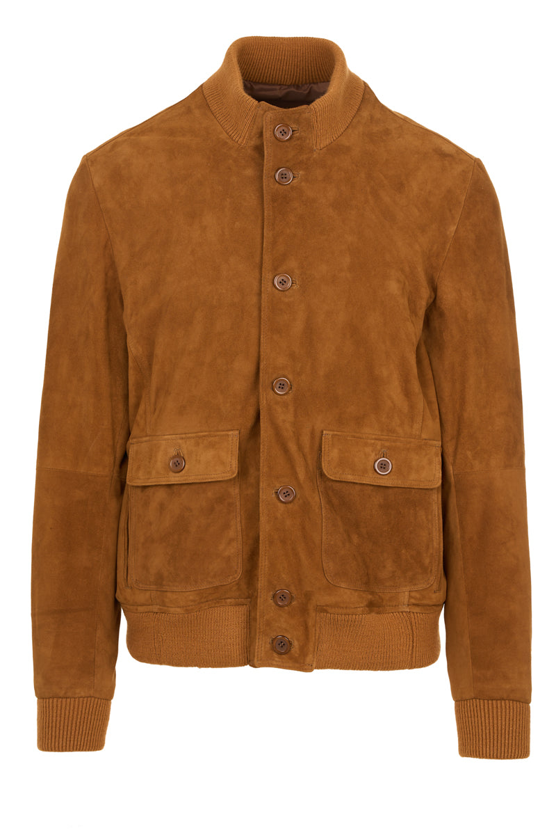 LEVI - Handmade Men's Camel Suede Bomber Jacket